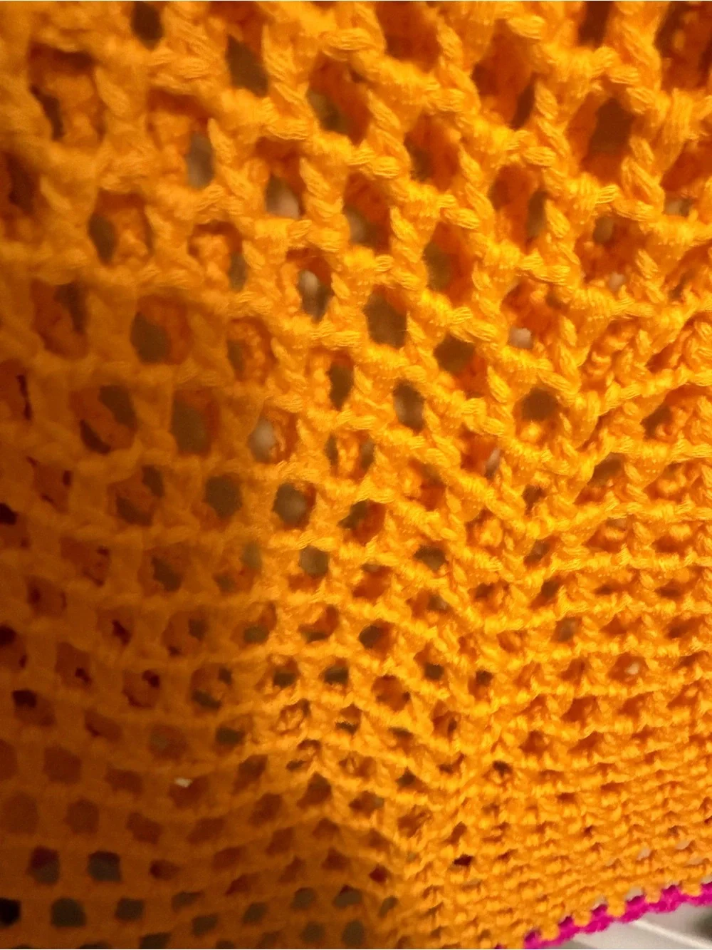 Misguided Crocheted shades of Red, Pink & Yellow Open-Knit Sweater
